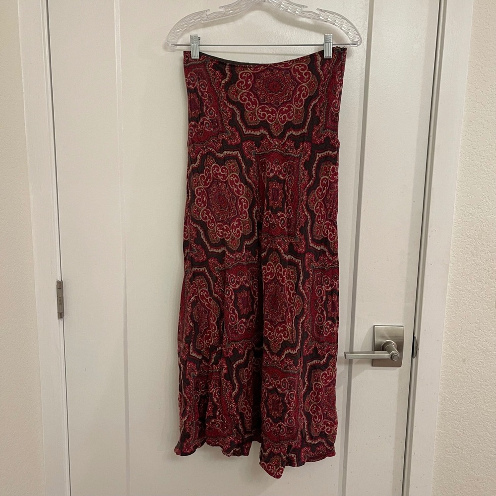 Vintage Whimseygoth Maxi Skirt Boho Indie Cottagecore Red Frills 90s
